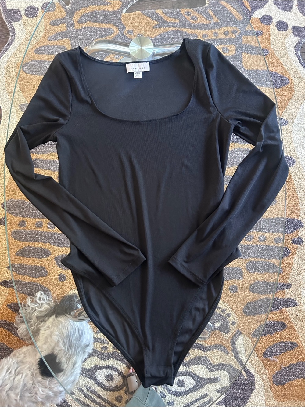 Topshop Black Long-Sleeve Scoop Neck Bodysuit